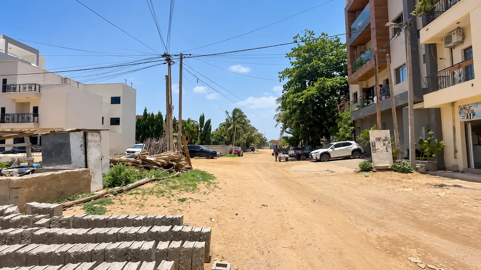 La façade du terrain sur la route, côté droit